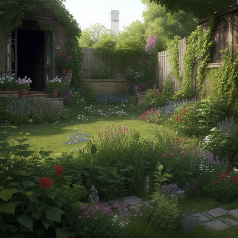 AI generated image of a neglected garden